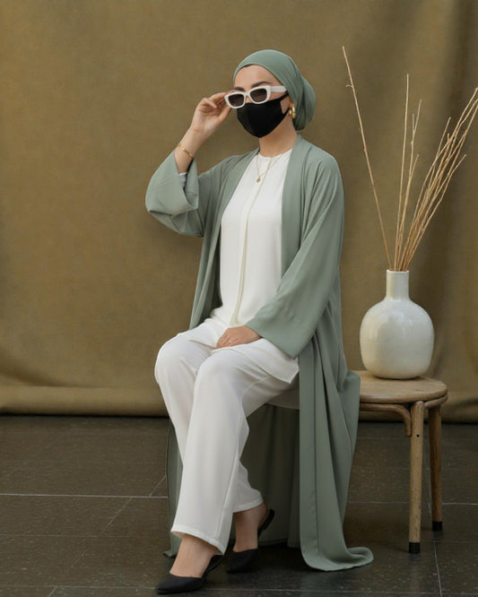 4-Piece Layered Co-Ord Set with Open Shrug & Hijab