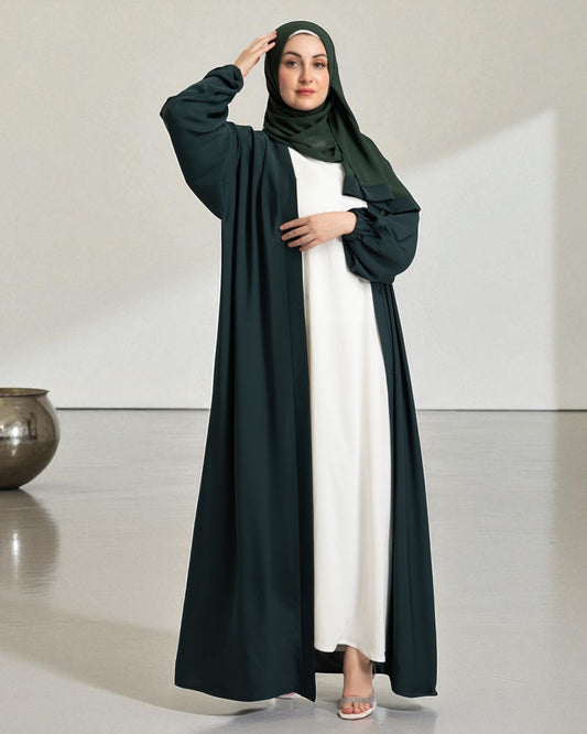 Front Open Firdaus Fabric Abaya Set with Sleeveless Inner – Stylish Burqa Online