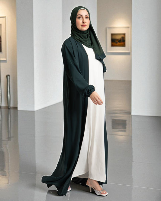 Front Open Shrug Abaya In Firdaus Fabric with Optional Inner and Hijab