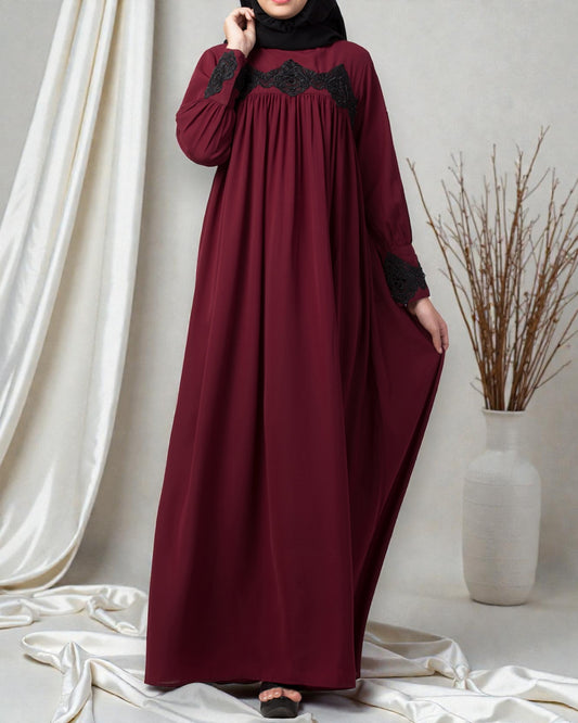 Lose Fit Abaya Like Dress With Pearl Lace Work-Medium