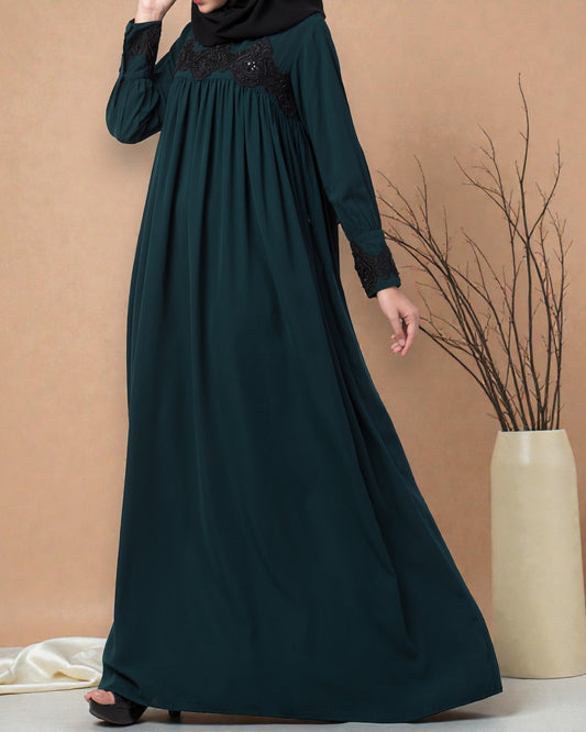 Lose Fit Abaya Like Dress With Pearl Lace Work-Medium