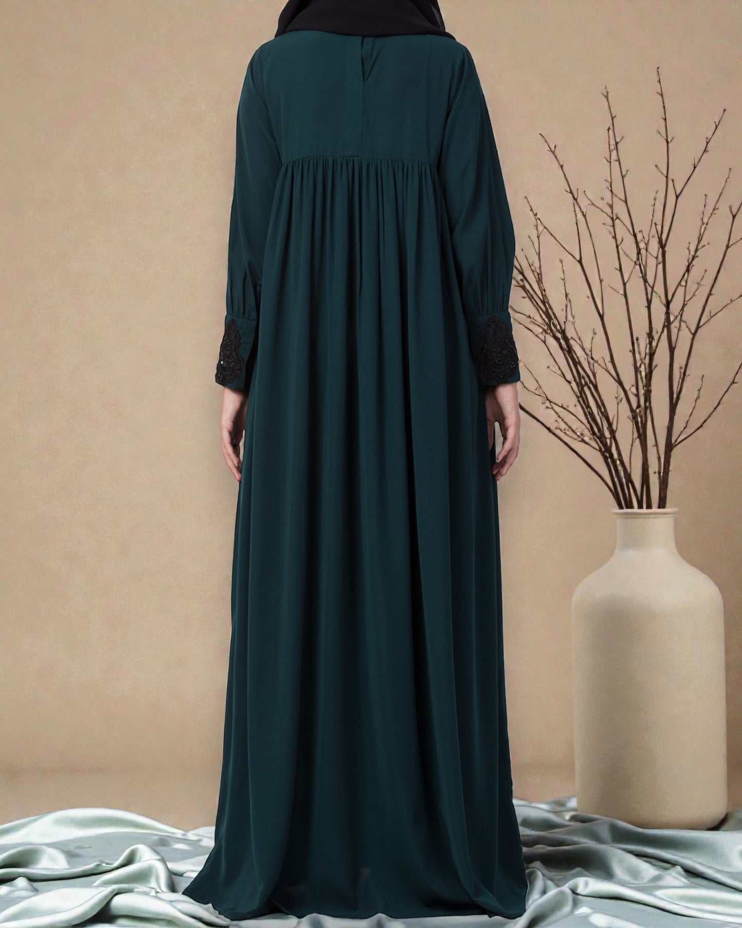 Lose Fit Abaya Like Dress With Pearl Lace Work-Medium