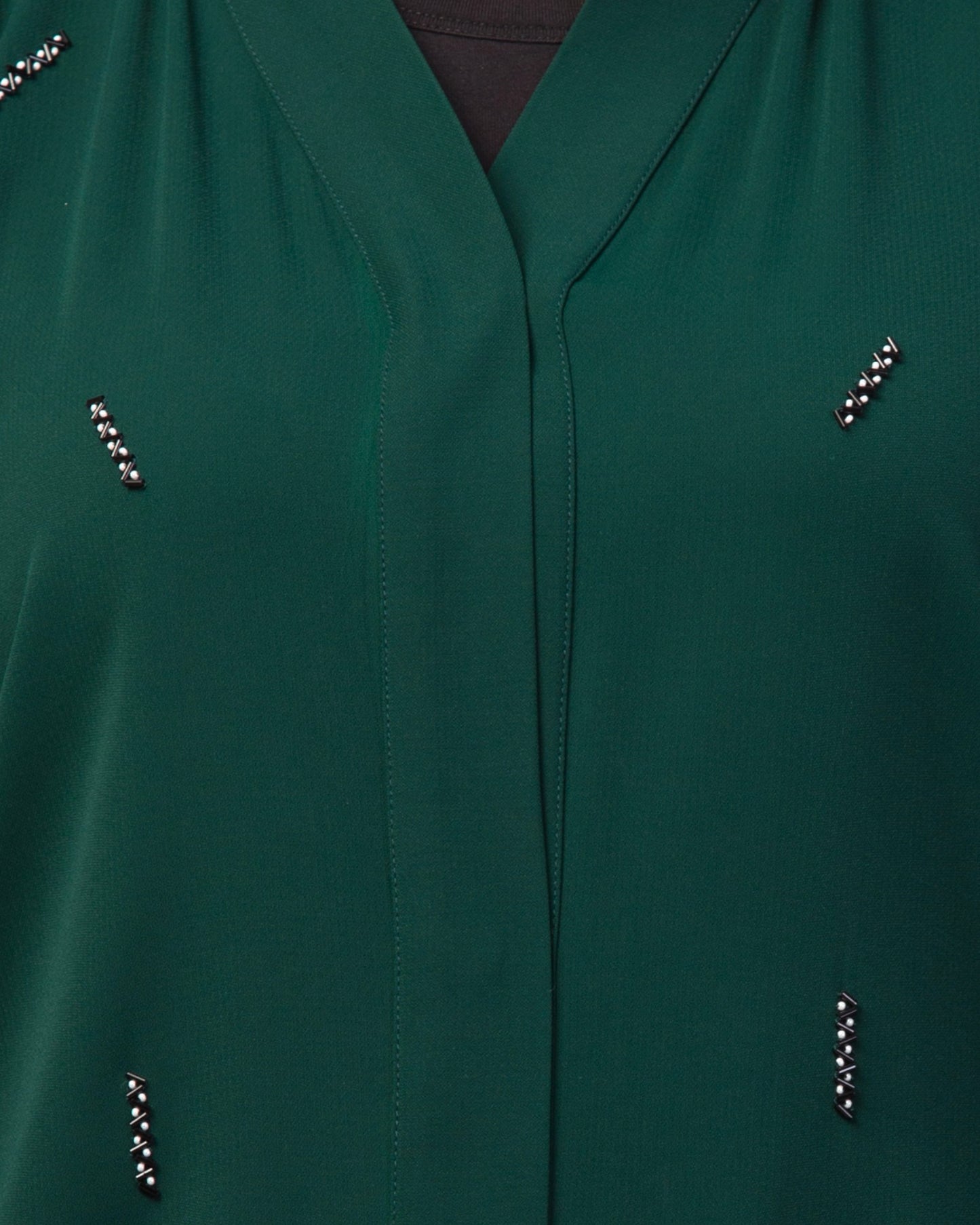 Bottle Green Front Open Abaya with Handwork – Premium Praada Fabric