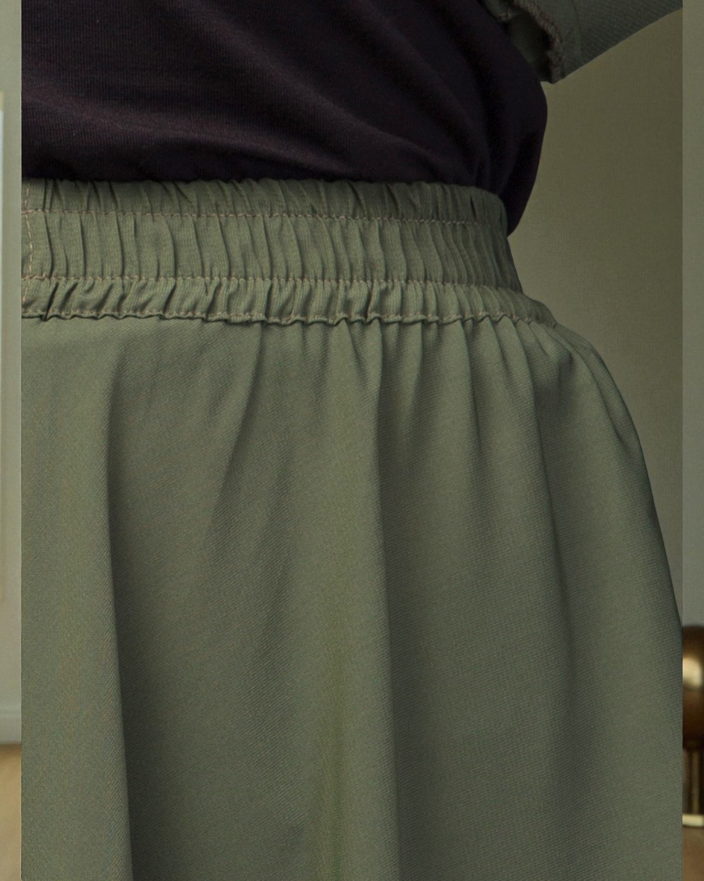 Modest Co-ord Set: Asymmetrical Pattern Top with Collar and Elasticated Bell Sleeves, Flared Skir