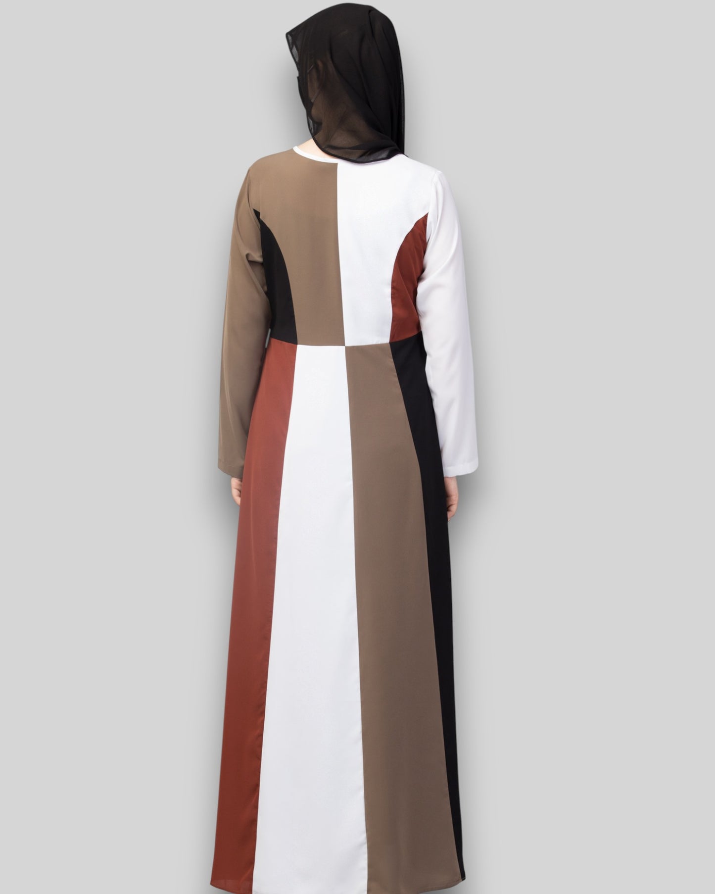 Color blocked Abaya – Four-Tone Contemporary Dress with Hijab