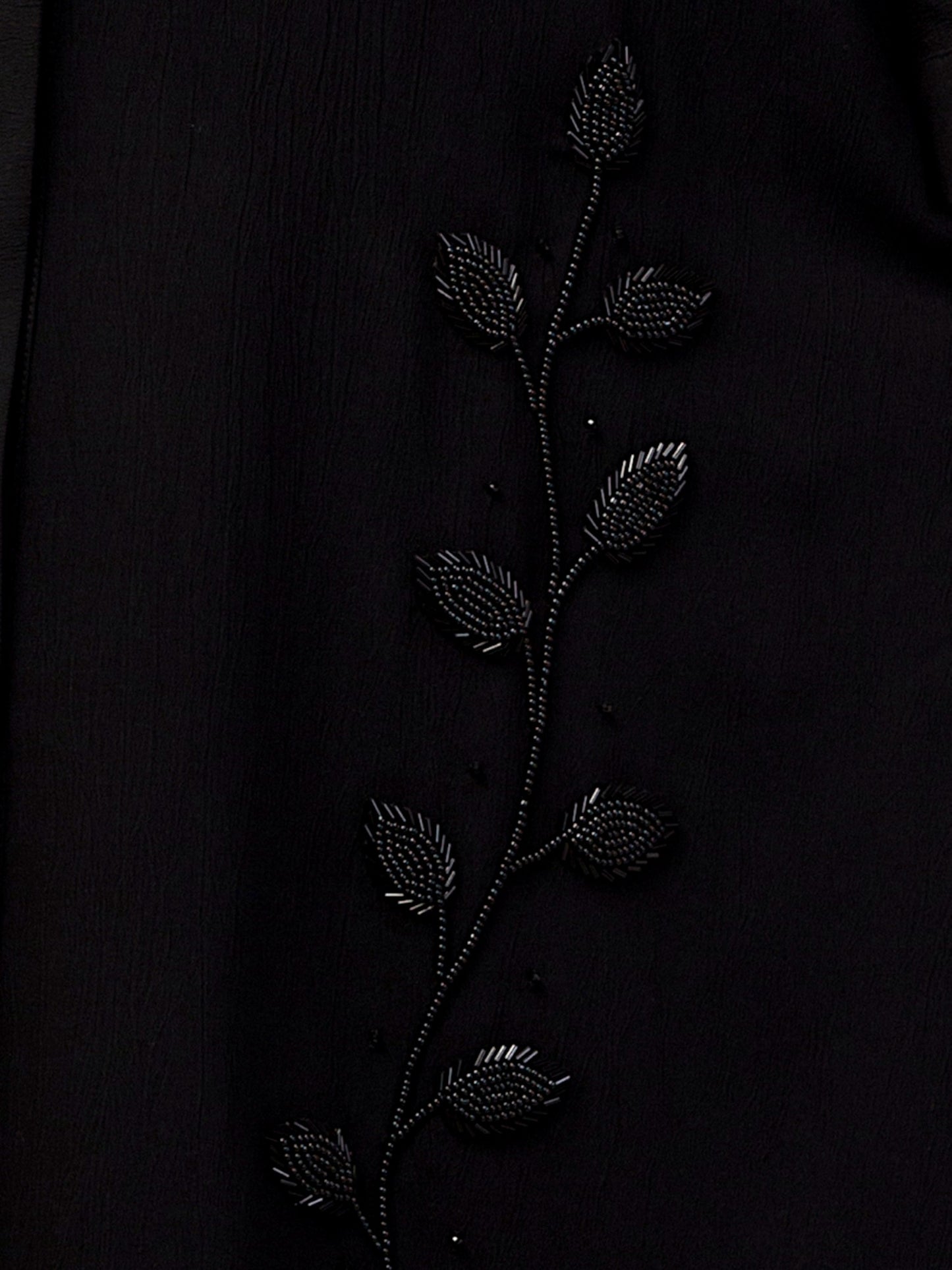 Black Abaya with Handwork – Crushed CYE Fabric with Pockets & Hijab