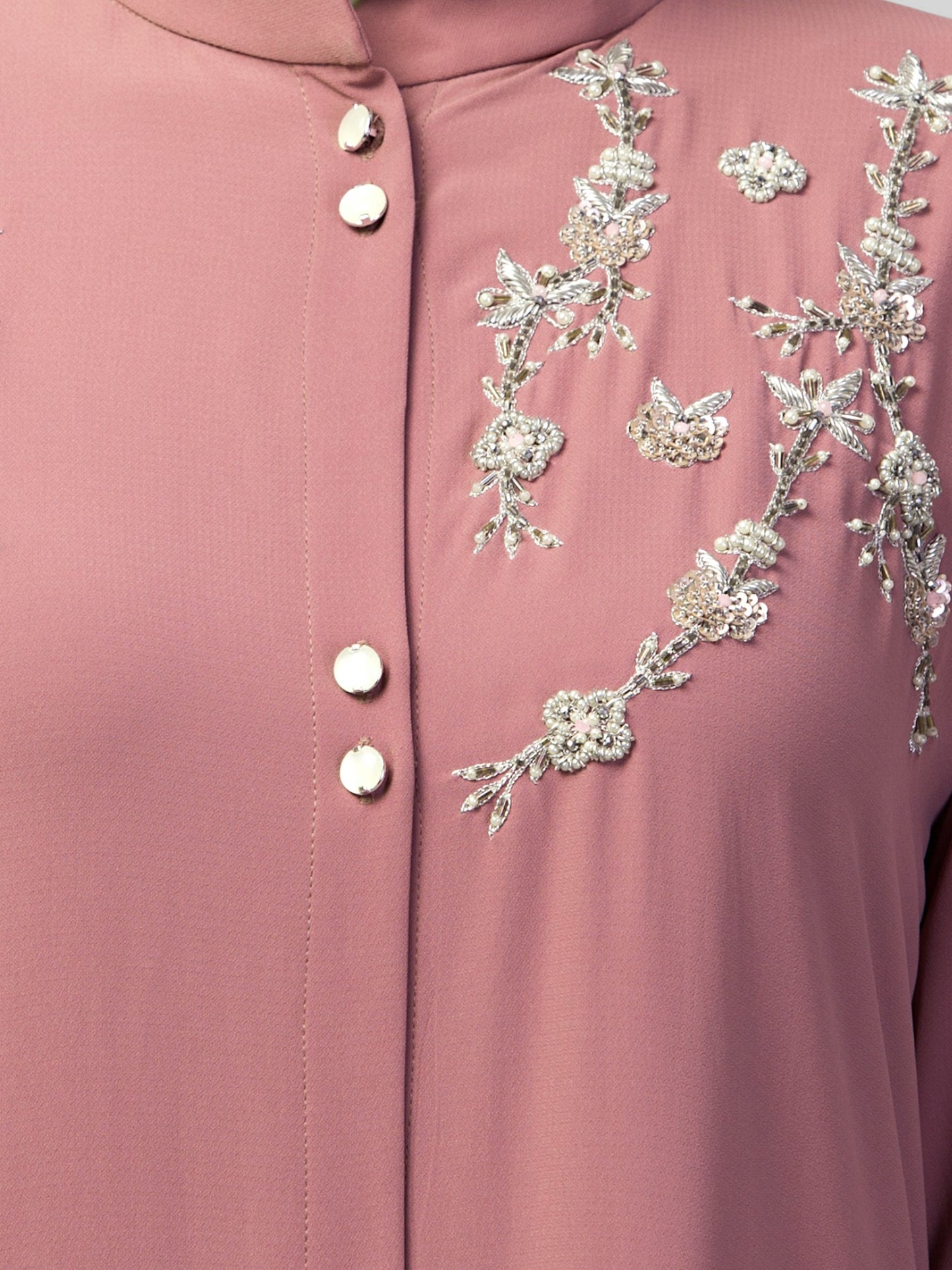 Pink Abaya For Wedding – Puce Pink Front Open with Handwork