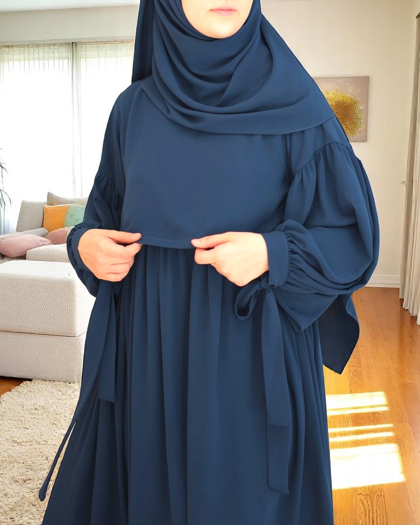 Maternity Firdaus Fabric Abaya with Full Zipper & Complimentary Hijab