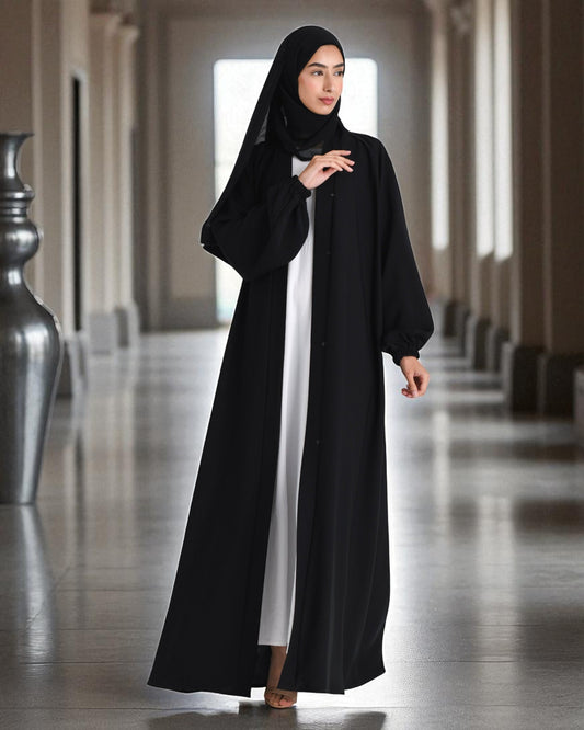 Elegant Black Firdaus Fabric Abaya Set Ð Latest Burqa with Sleeveless Inner & Hijab