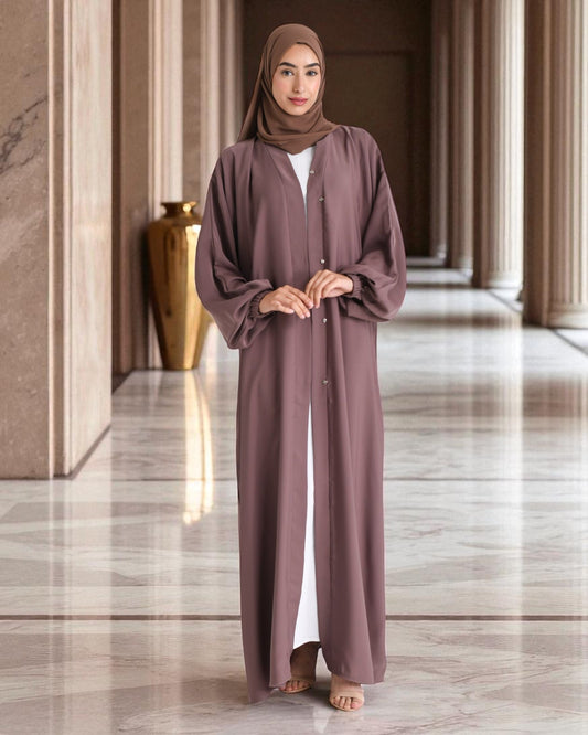 3-Piece Front Open Abaya Set with Balloon Sleeves and Matching Hijab Ñ inspired by the LATEST ABAYA MODEL