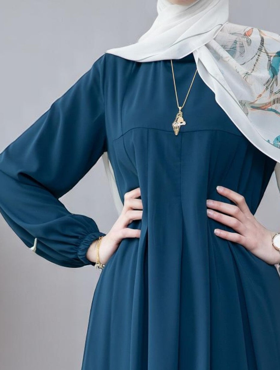 Simple & Elegant Firdaus Fabric Abaya with Pleats, Elasticated Cuffs, and Complimentary Hijab
