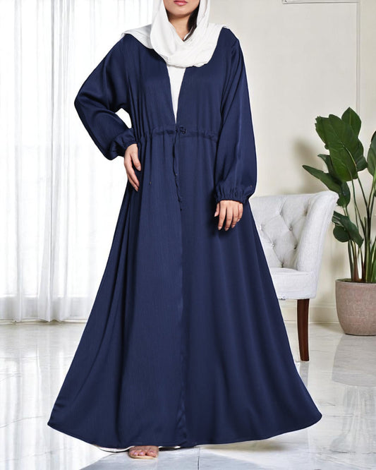 Three Piece Abaya Set with Nida Satin Inner, Adjustable Open Abaya & White Hijab