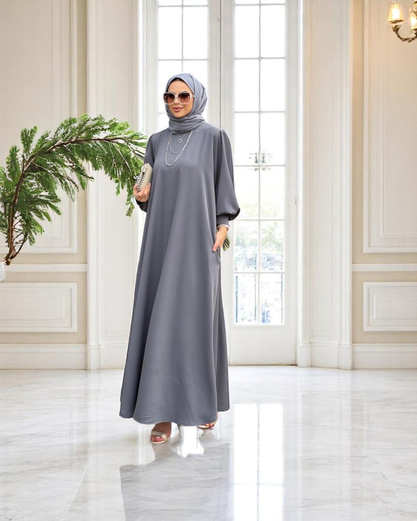 Simple Yet Elegant Abaya in Premium Praada Fabric with Cuff Sleeves and Matching Belt