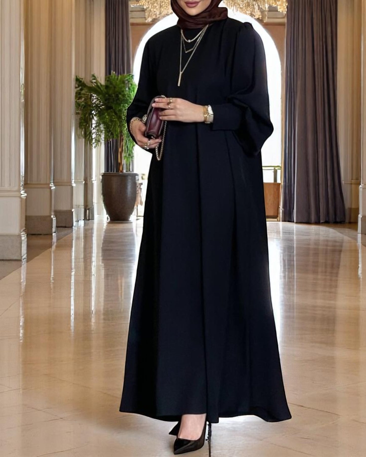 Simple Yet Elegant Abaya in Premium Praada Fabric with Cuff Sleeves and Matching Belt