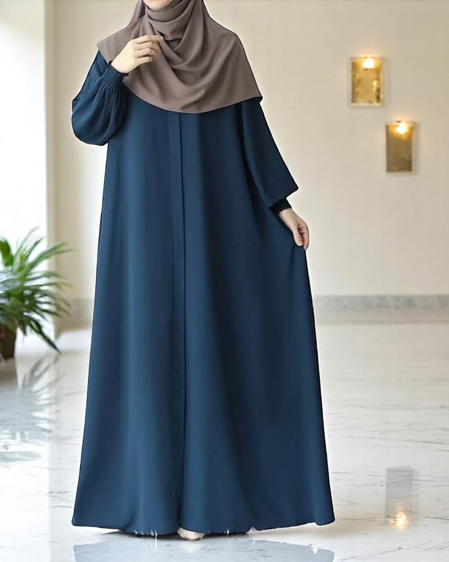Front Open Abaya with Zipper Opening, Umbrella Flare and Matching Belt