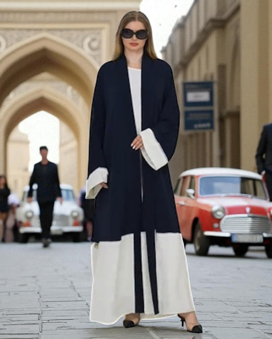 Two-Tone Firdaus Three-Piece Abaya Set with Inner & Hijab