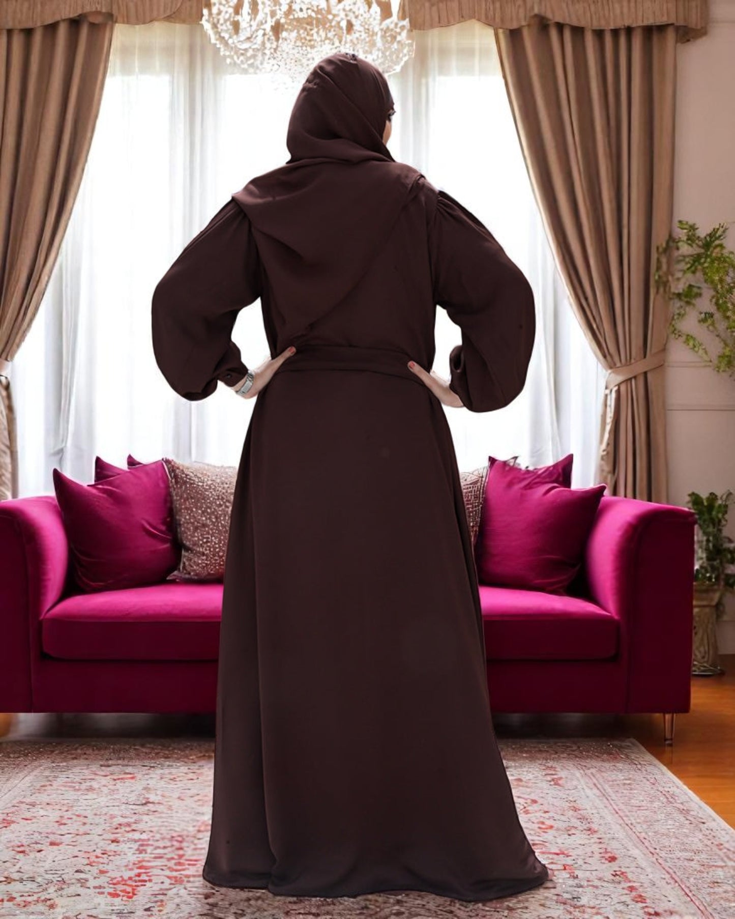 Three-Piece Abaya Set with Praada Shrug & Nida Satin Inner Abaya
