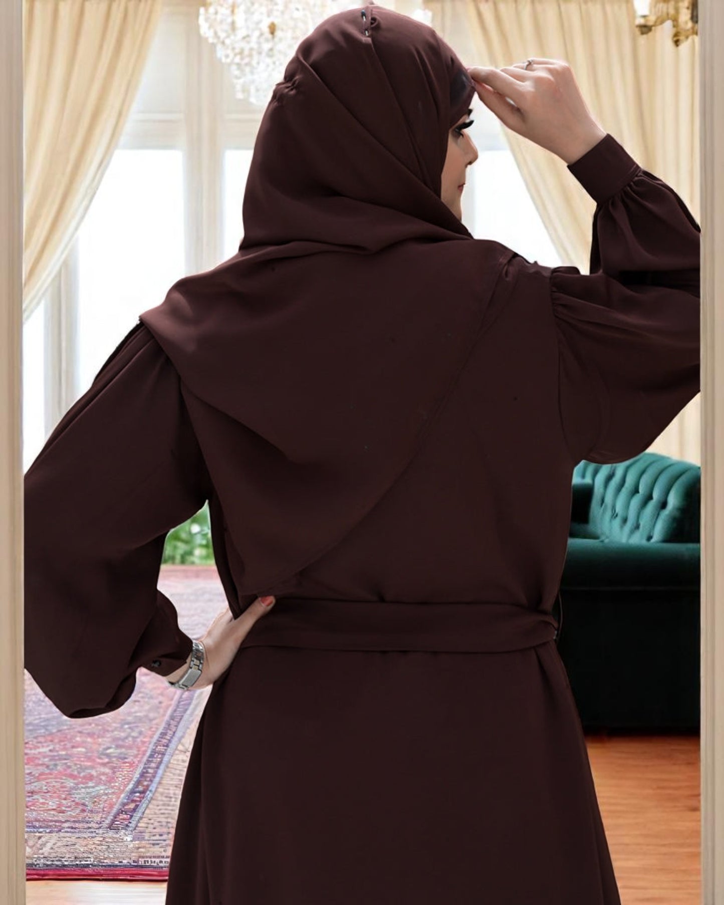 Three-Piece Abaya Set with Praada Shrug & Nida Satin Inner Abaya