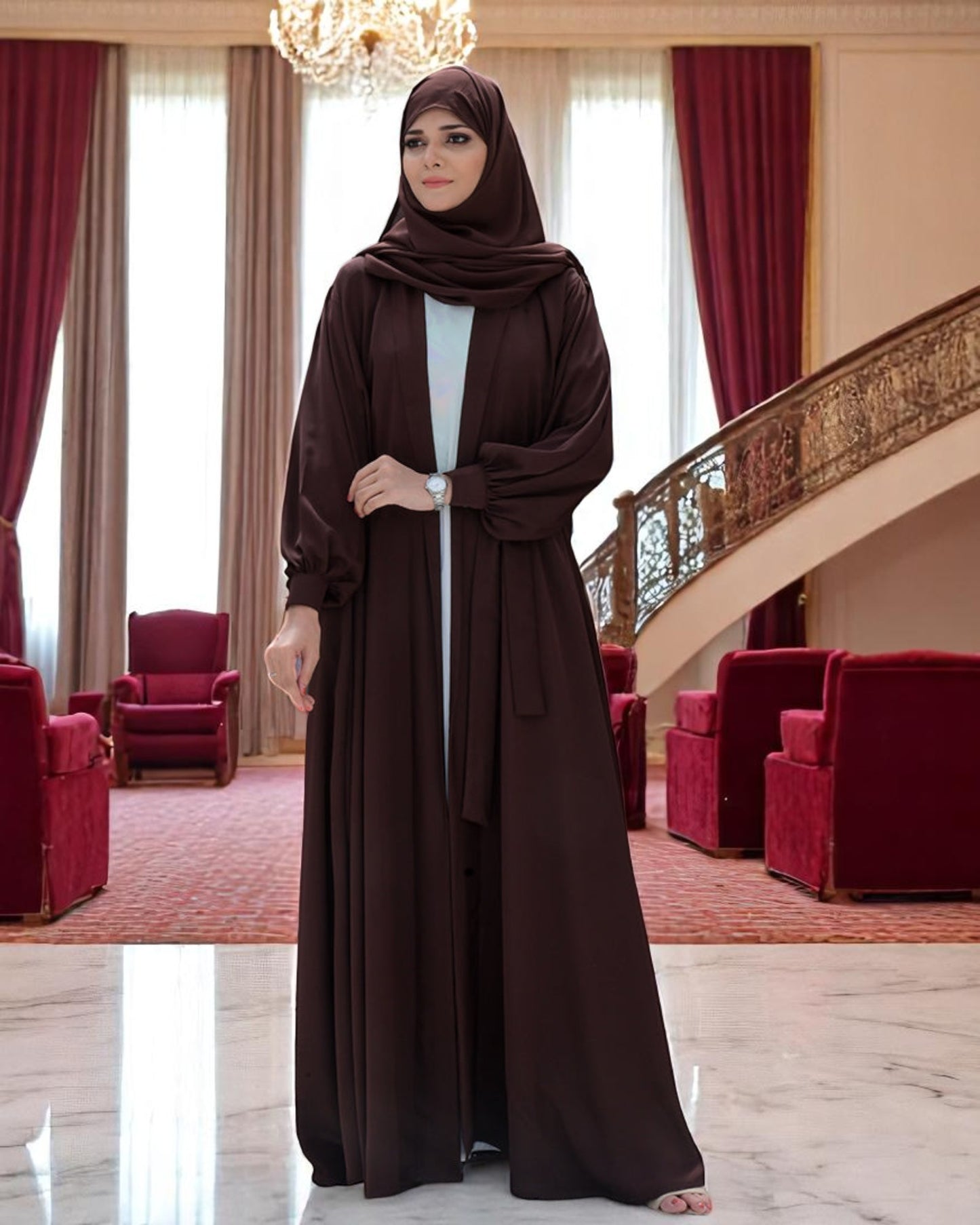 Three-Piece Abaya Set with Praada Shrug & Nida Satin Inner Abaya