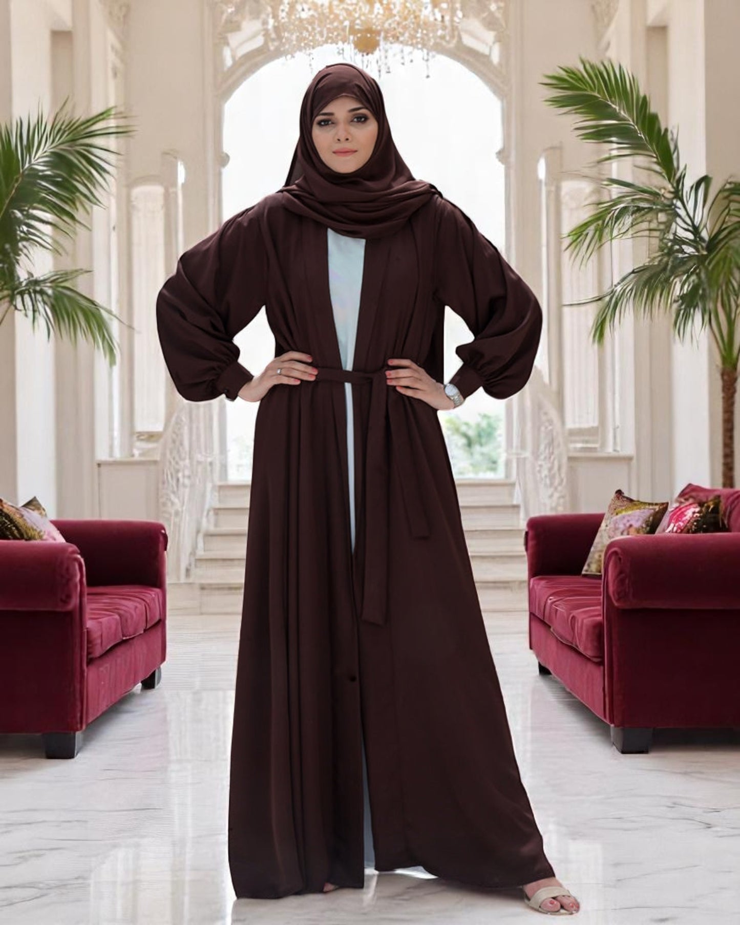 Three-Piece Abaya Set with Praada Shrug & Nida Satin Inner Abaya