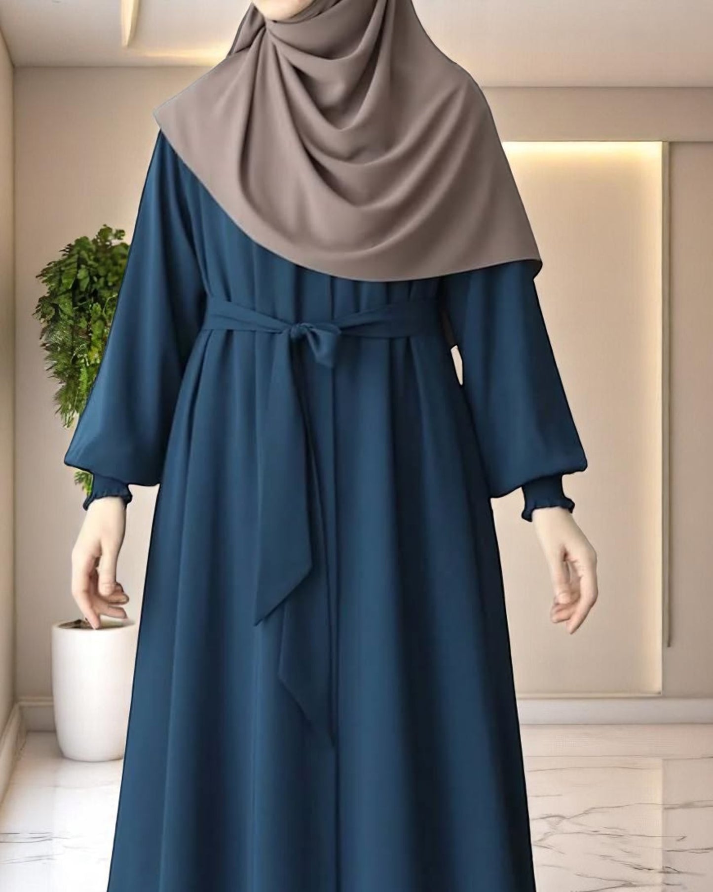 Front Open Abaya with Zipper Opening, Umbrella Flare and Matching Belt