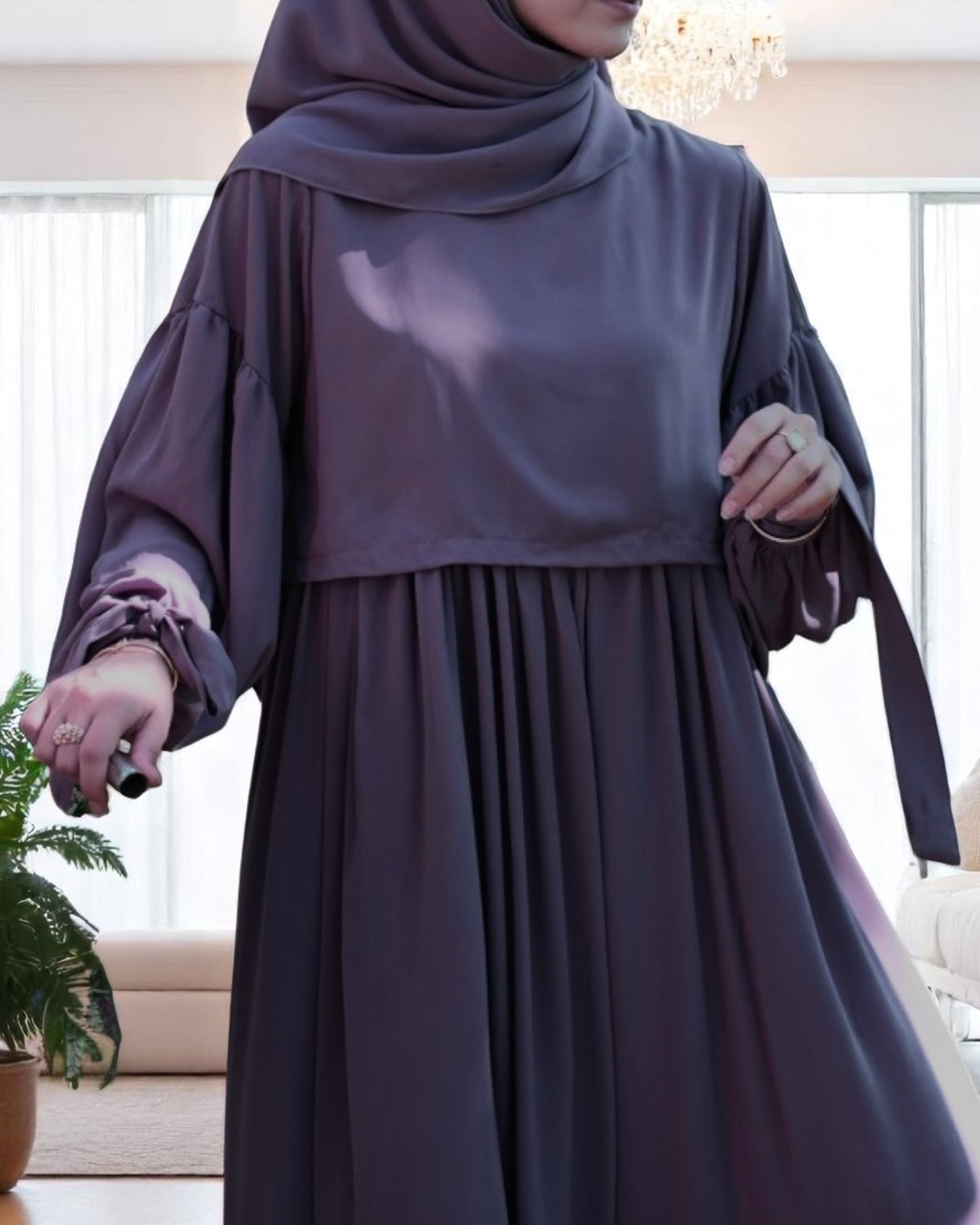 Maternity Firdaus Fabric Abaya with Full Zipper & Complimentary Hijab