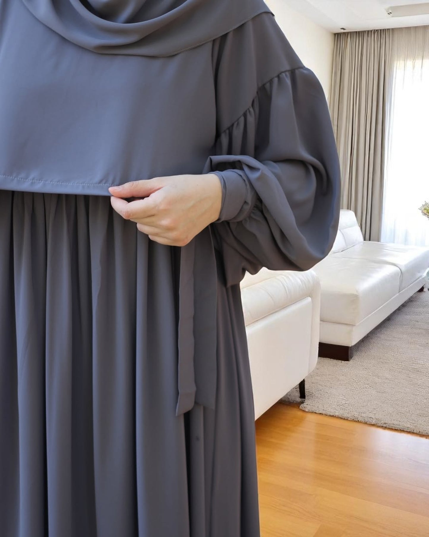 Maternity Firdaus Fabric Abaya with Full Zipper & Complimentary Hijab
