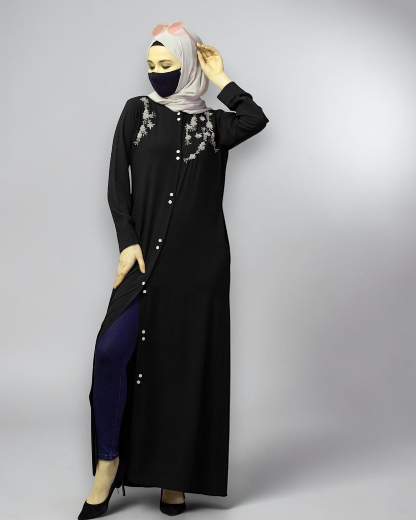 Black Mahram-Abaya For Wedding with Handwork Embellishments