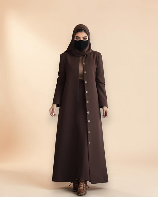 Mahram Brown Flow Crepe Coat-Style Abaya without Lining