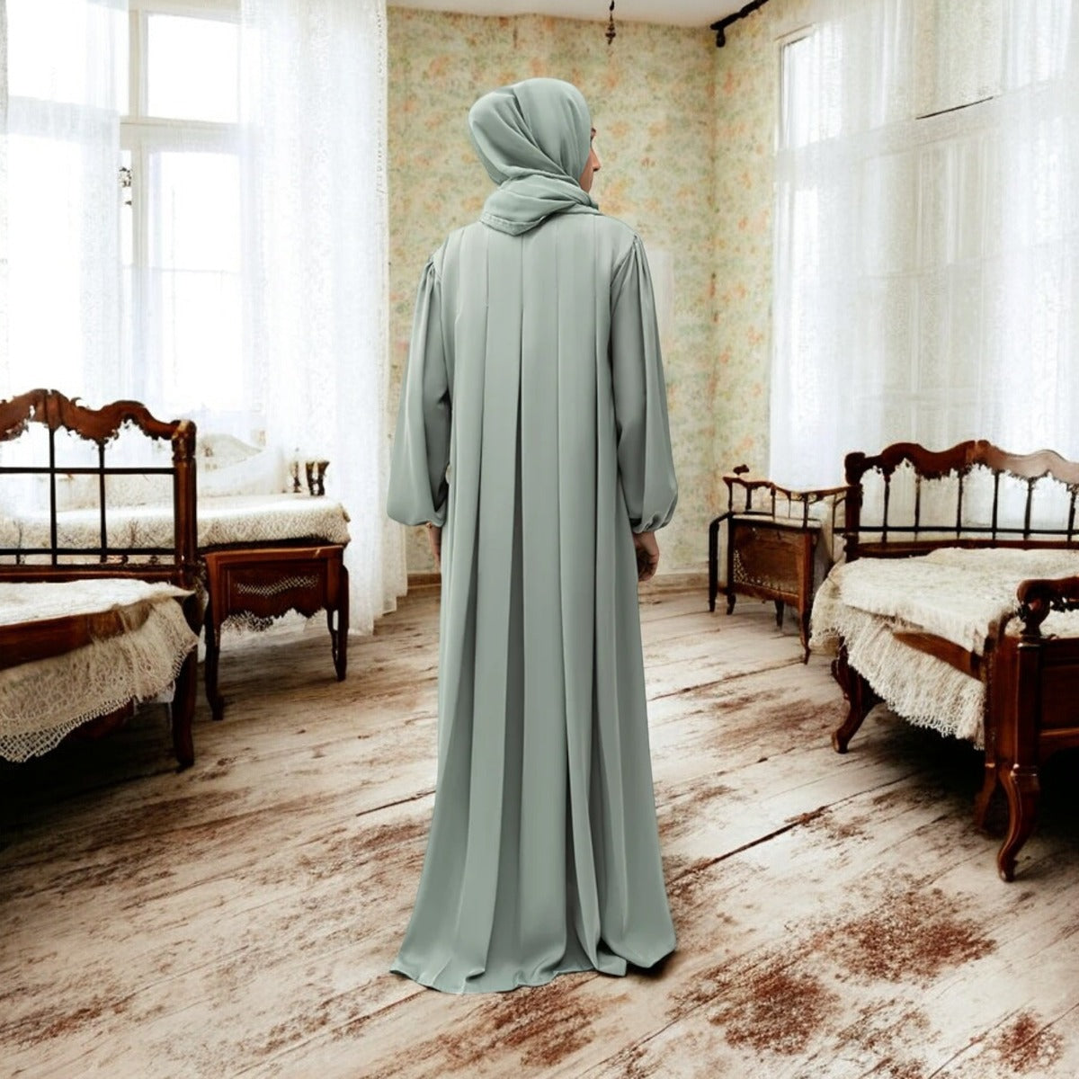Designer Abaya with Concealed Zipper and Inward Pleats