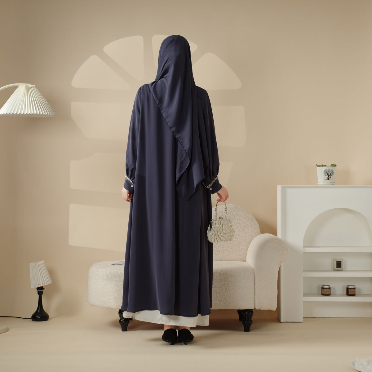 Luxurious Three-Piece Abaya Set with Designer Sleeves