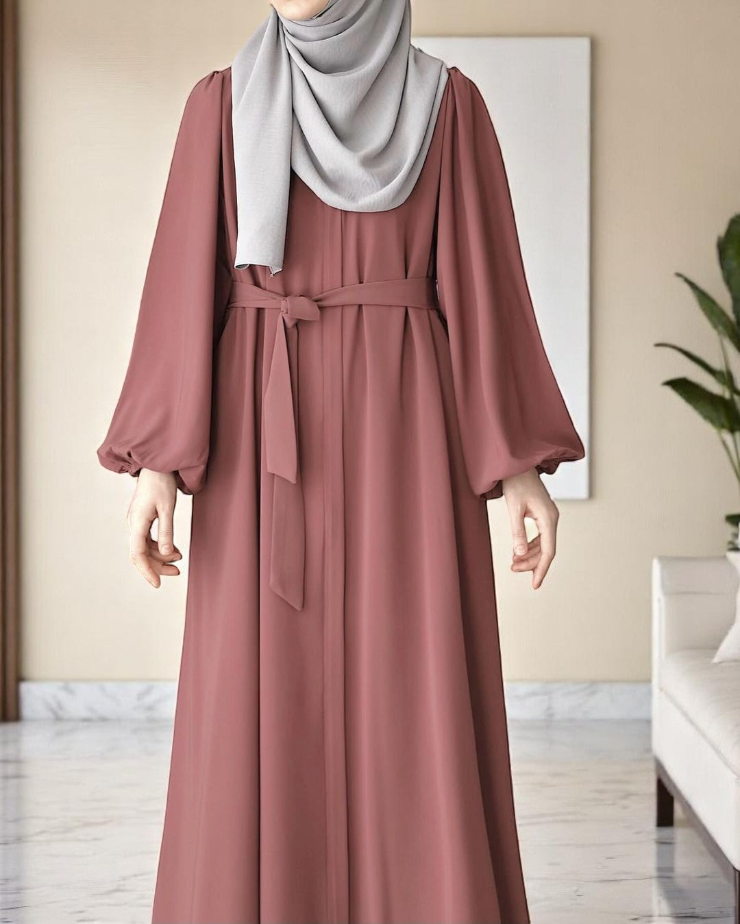 Front Open Abaya with Zipper Opening, Umbrella Flare and Elasticated Sleeves
