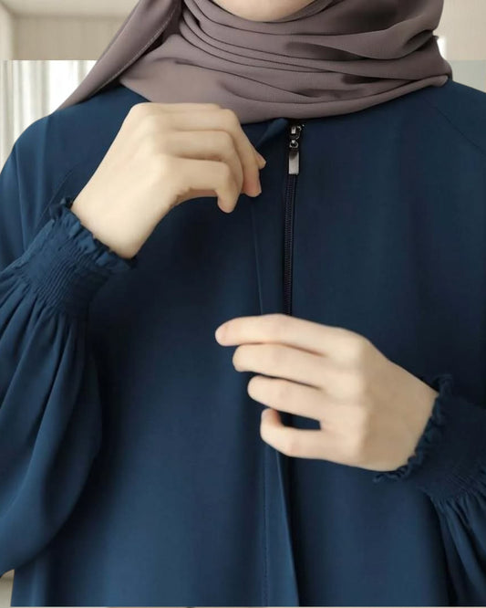 Front Open Abaya with Zipper Opening, Umbrella Flare and Matching Belt