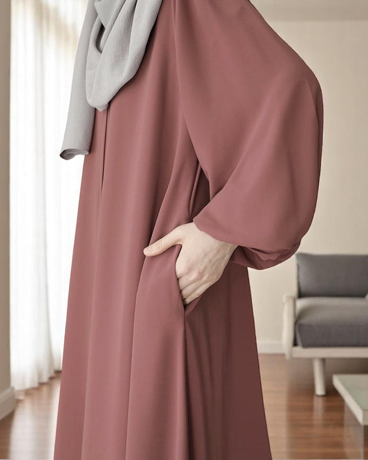 Front Open Abaya with Zipper Opening, Umbrella Flare and Elasticated Sleeves