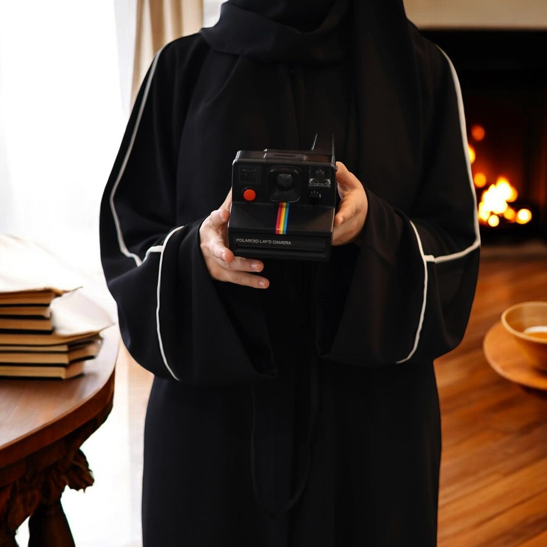 Elegant A-Line Abaya with Contrast Piping