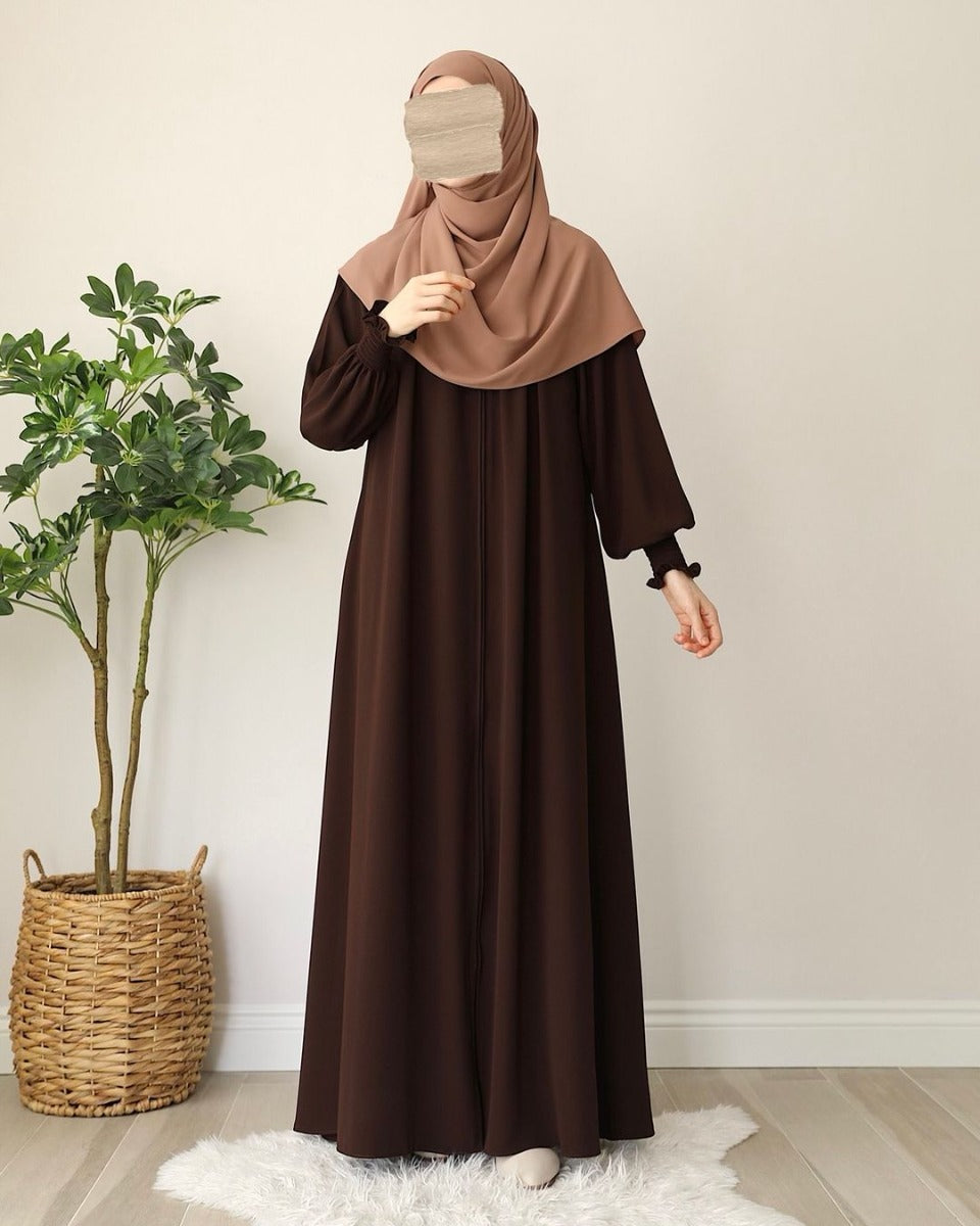 Turkish Style Front-Open Abaya with Full Zipper