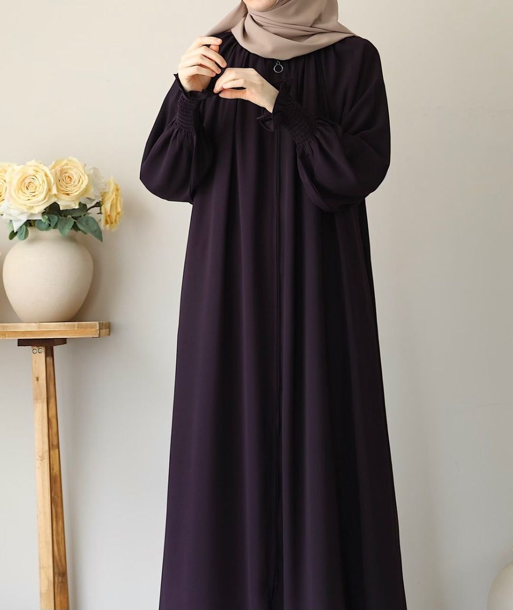 Turkish Style Front-Open Abaya with Full Zipper