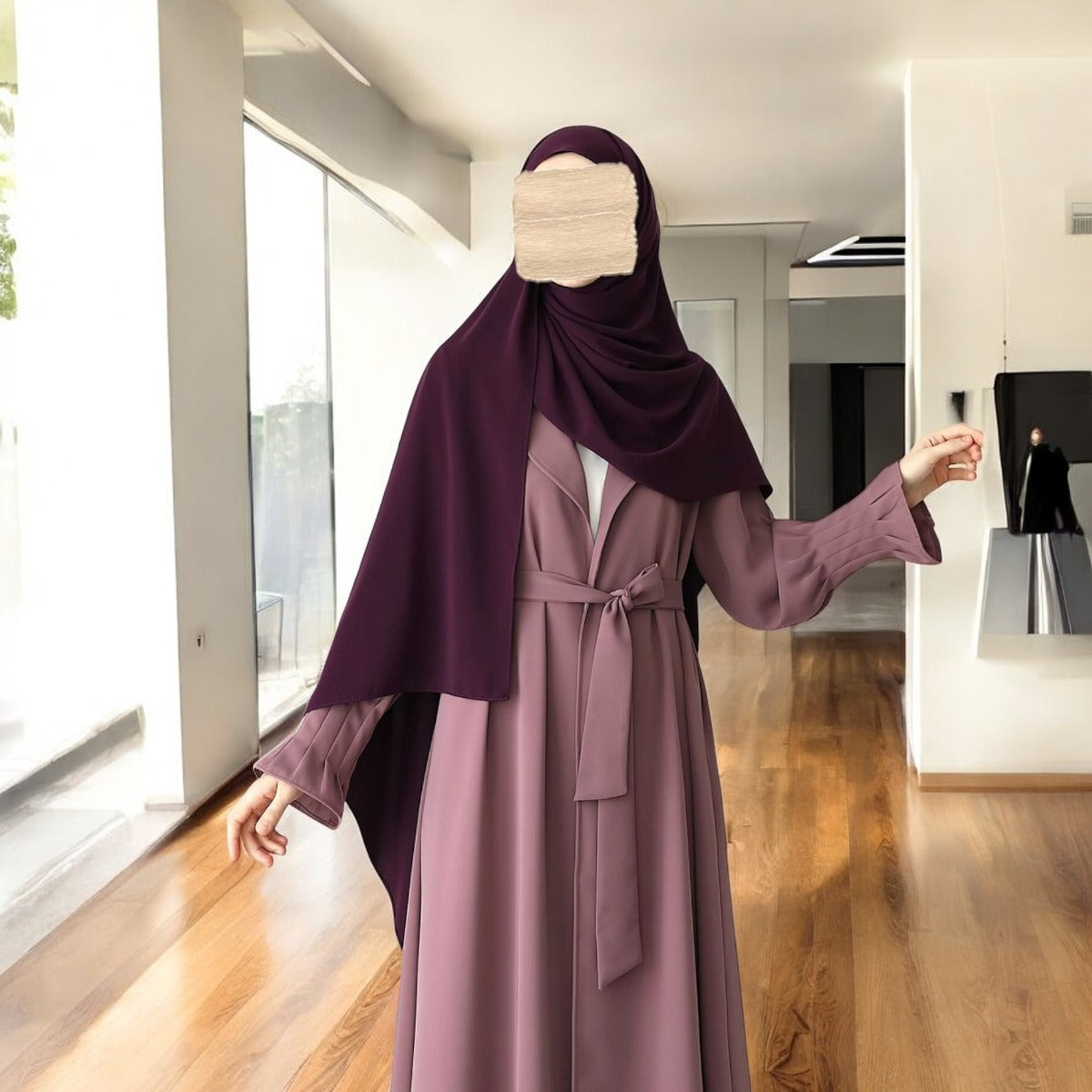 Elegant Three-Piece Abaya Set with Coat-Style Shrug
