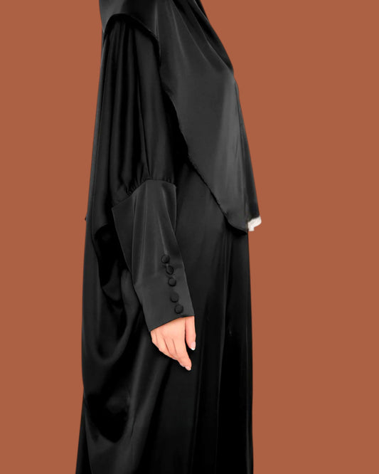 Free Size Kaftan Abaya in Premium TikTok Fabric with Stylish Cuff Sleeves & Short Khimar
