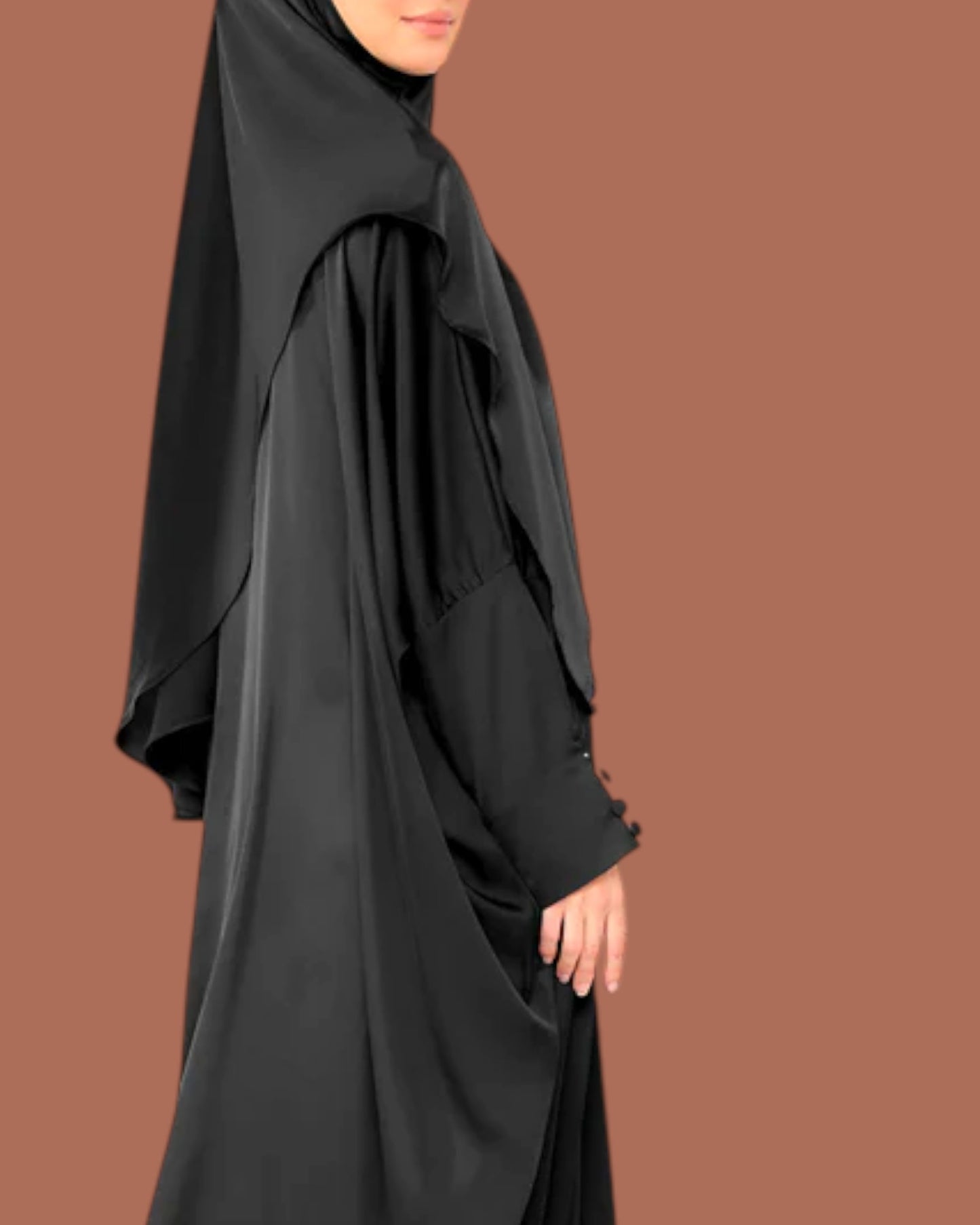 Free Size Kaftan Abaya in Premium TikTok Fabric with Stylish Cuff Sleeves & Short Khimar