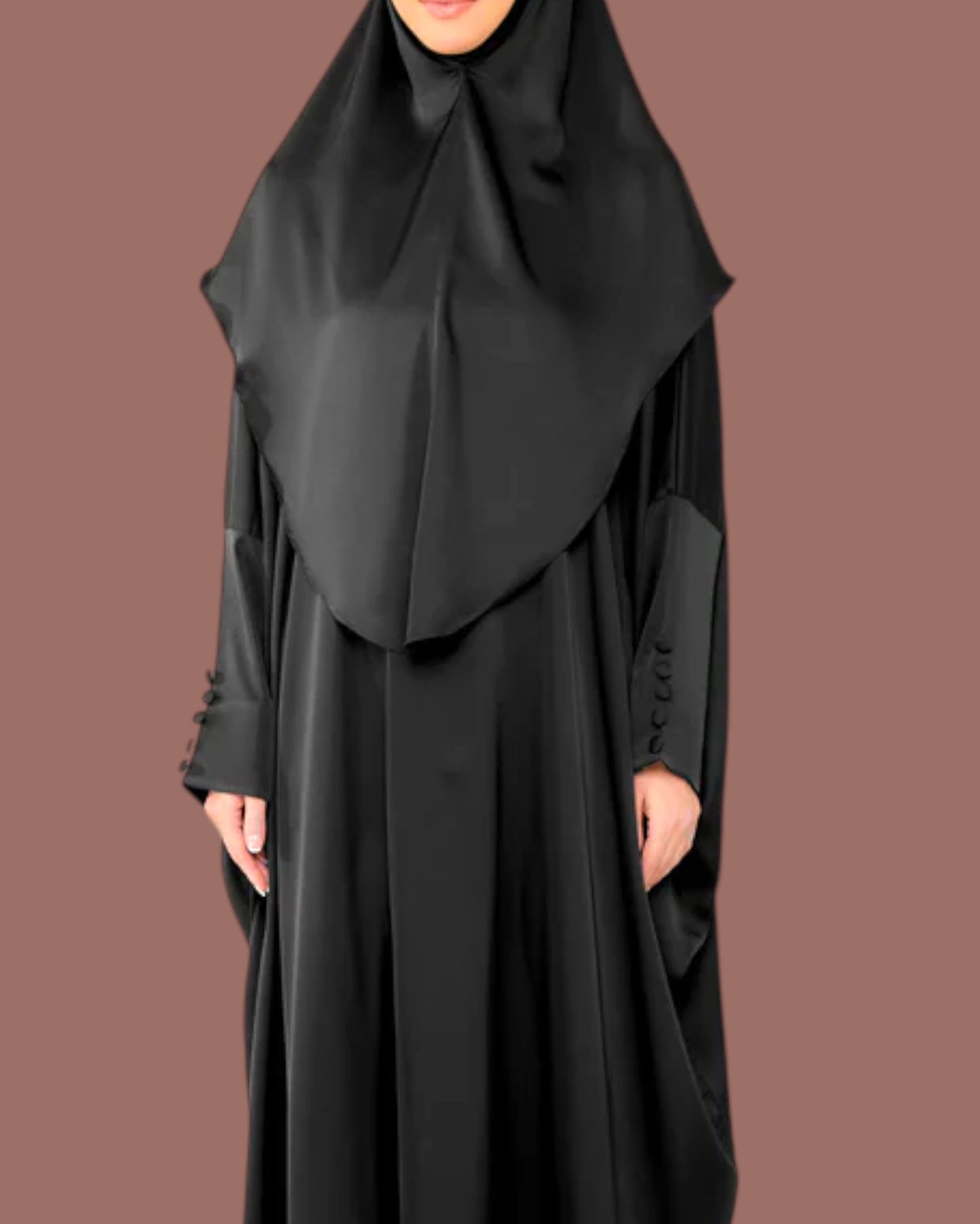 Free Size Kaftan Abaya in Premium TikTok Fabric with Stylish Cuff Sleeves & Short Khimar