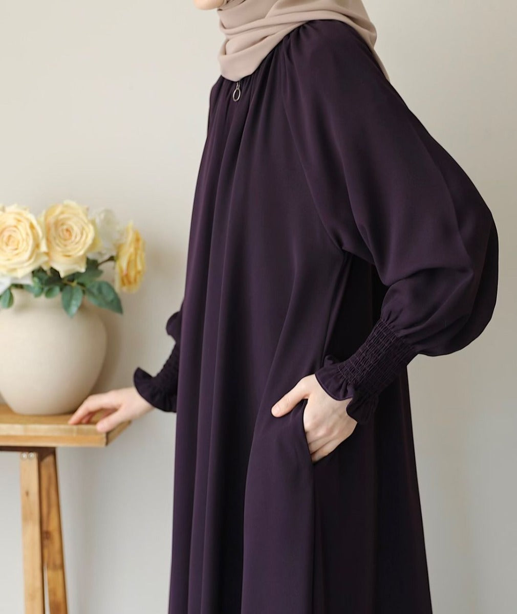 Turkish Style Front-Open Abaya with Full Zipper