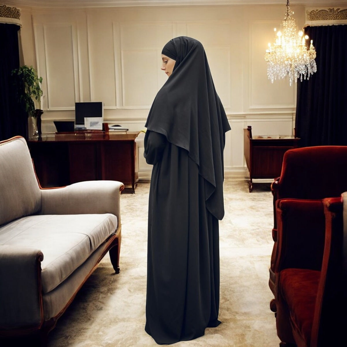 Elegant Loose-Fit Abaya with Short Khimar