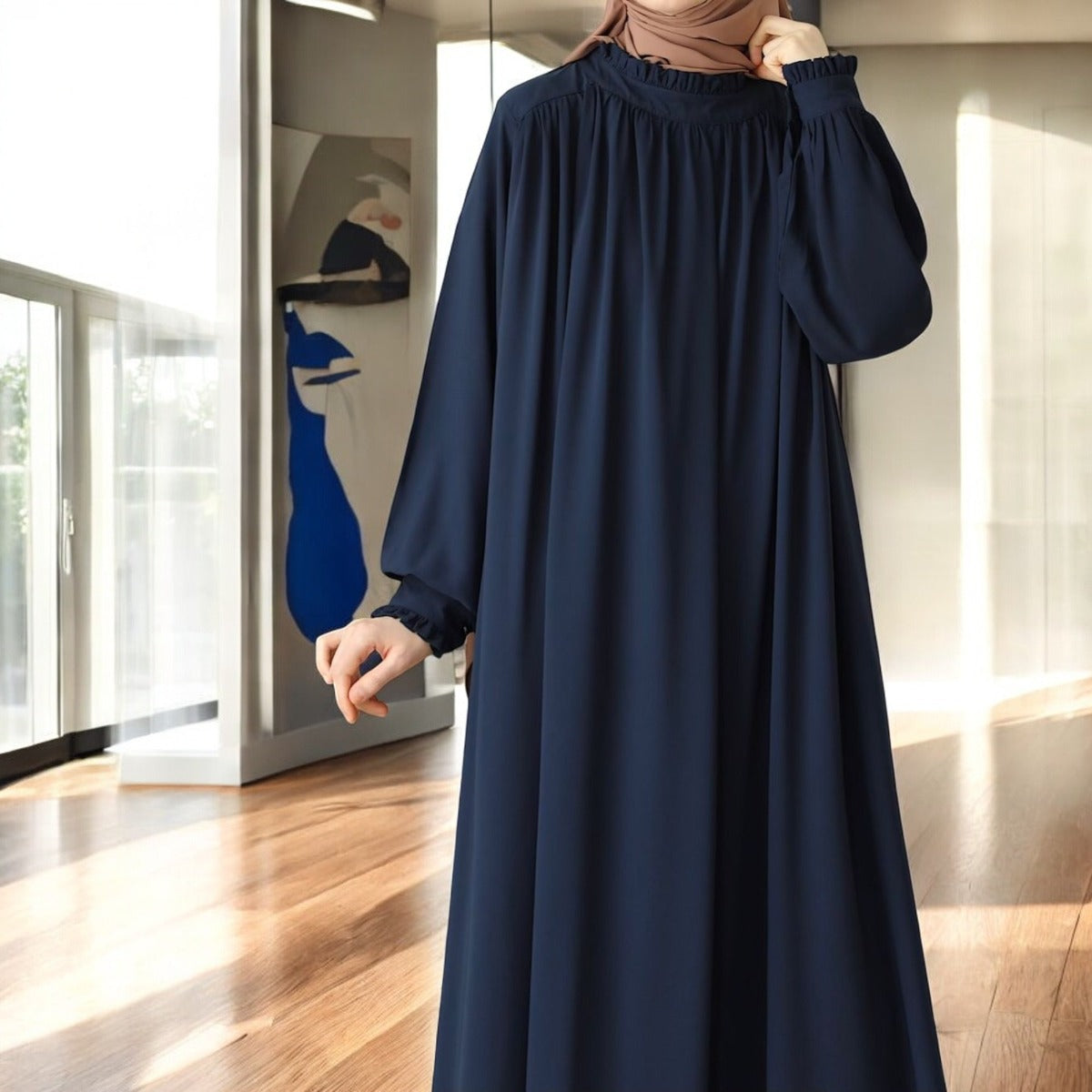 Designer Turkish Style Abaya with Gathered Neckline