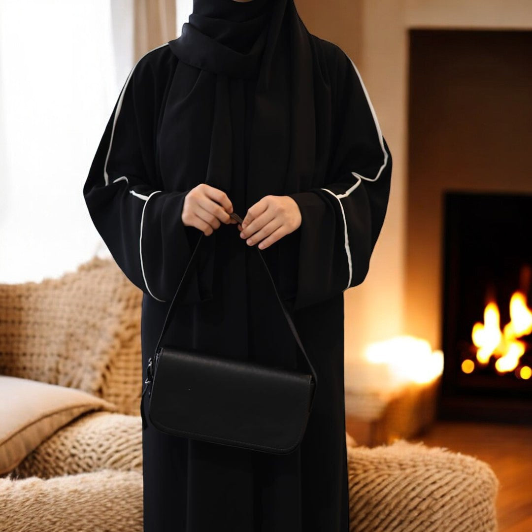 Elegant A-Line Abaya with Contrast Piping