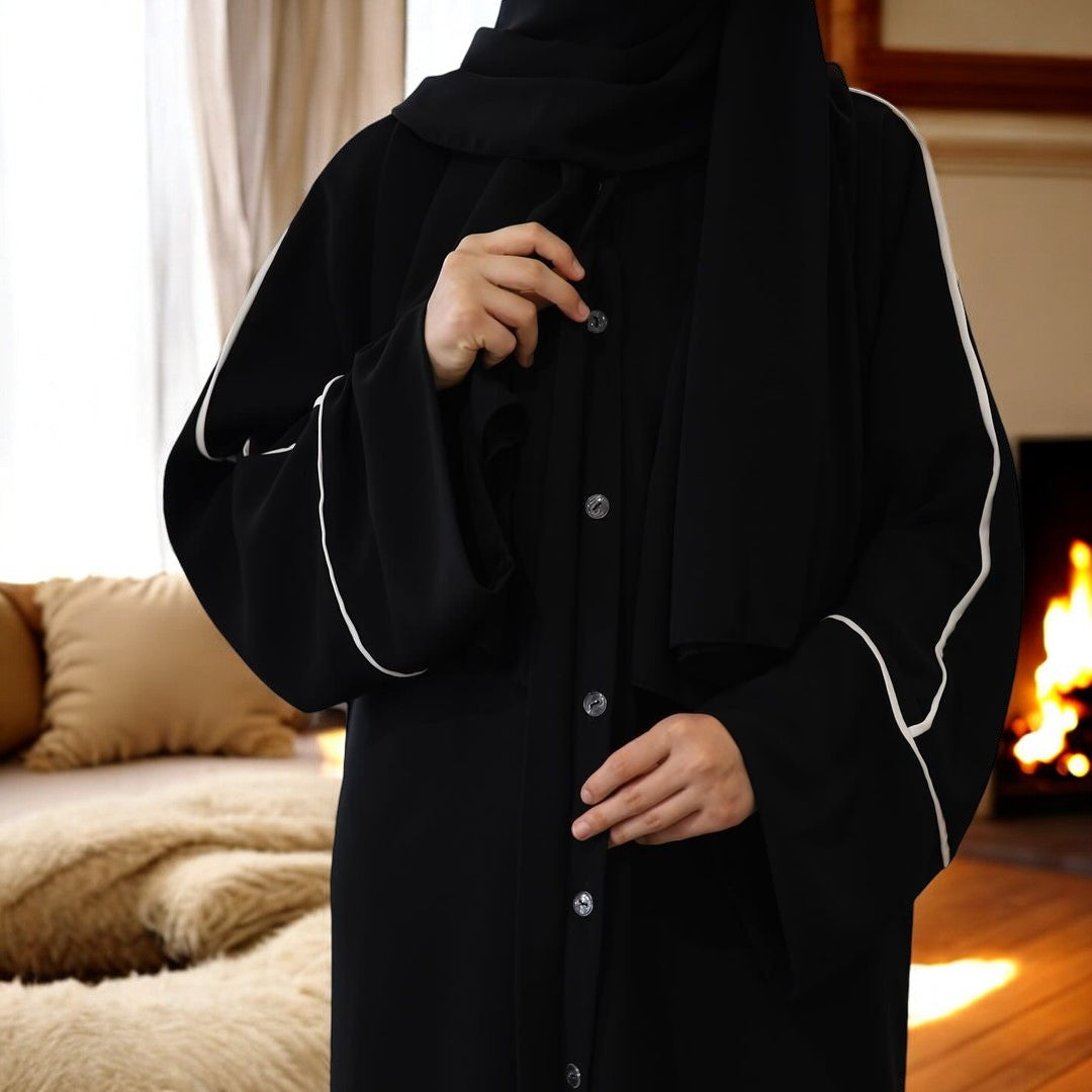 Elegant A-Line Abaya with Contrast Piping