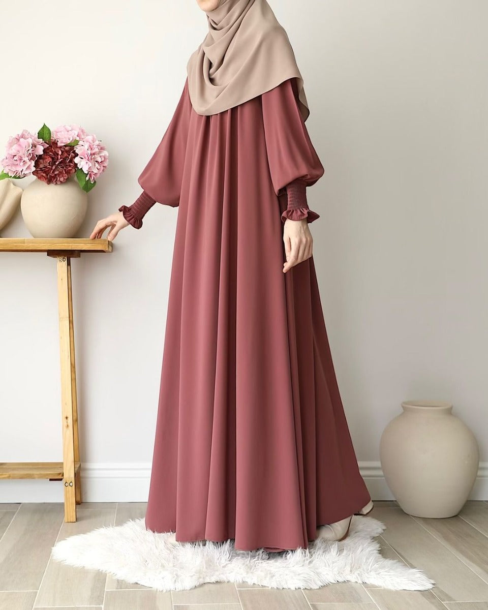 Designer Turkish Style Abaya with Gathered Neckline