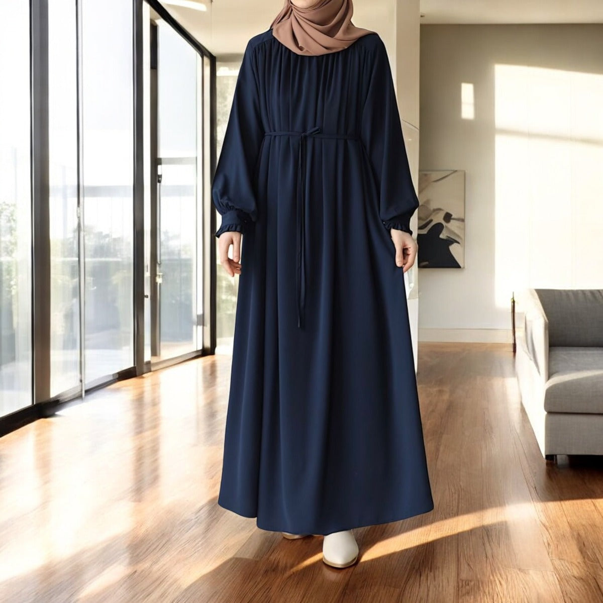 Designer Turkish Style Abaya with Gathered Neckline