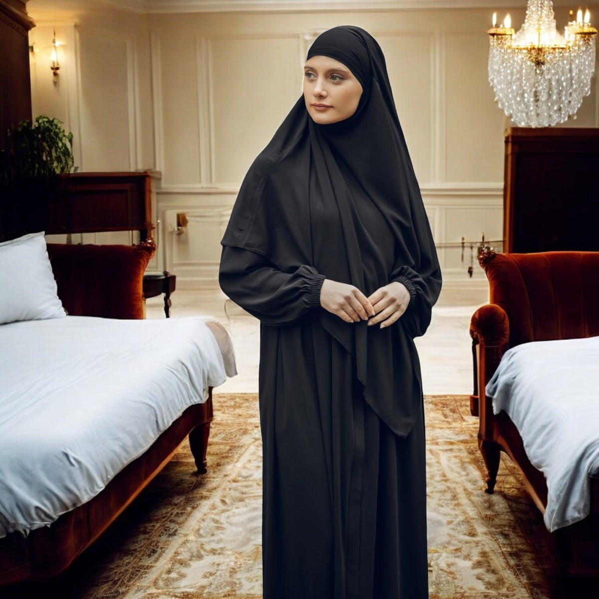 Elegant Loose-Fit Abaya with Short Khimar