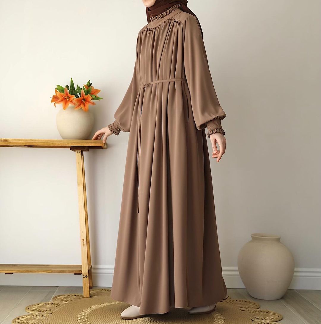Designer Turkish Style Abaya with Gathered Neckline